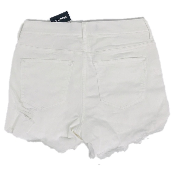 EXPRESS | High Waist Raw Hem Stretch Denim Shorts - Picture 4 of 7